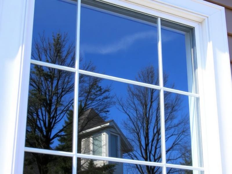 Clean windows reflecting blue sky