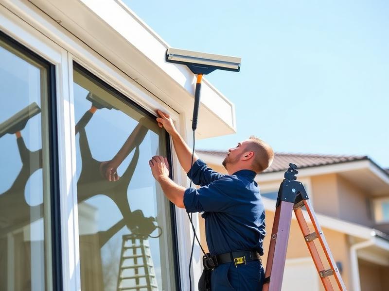 Window cleaner detailing exterior glass